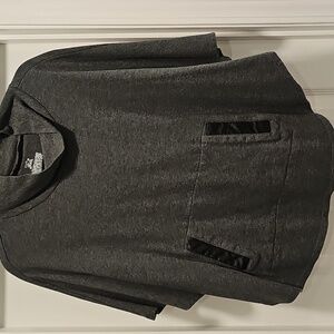 Grey Cowl Neck Poncho wFaux Leather